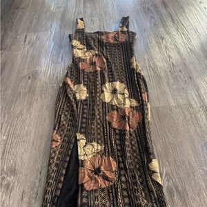 Hawaiian Flora Black and Brown Floral Midi Dress